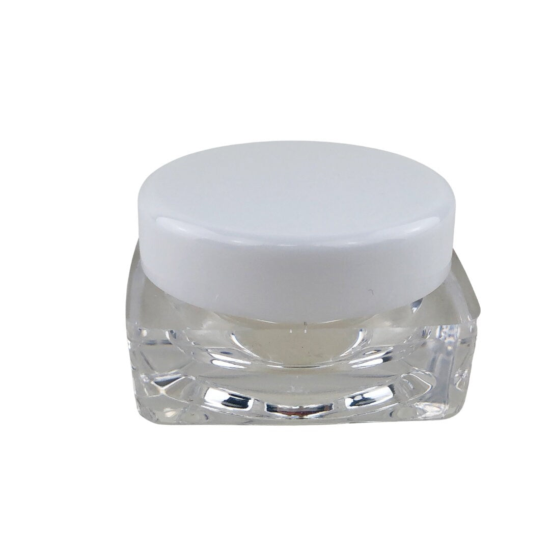 5 Cosmetic Jars Thick Wall Square Plastic Lip Gloss Glitter Eyeshadow Beauty Containers 10 Gram 10 Ml White Lid (3186-5) Discount Cosmetic Jars