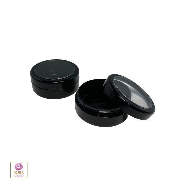 Black Cosmetic Storage Jars Beauty Containers Face Powder Pot 20 Gram 20 Ml Black Trim Acrylic Window Lid (5 Jars) 3820-5 Discount Cosmetic Jars