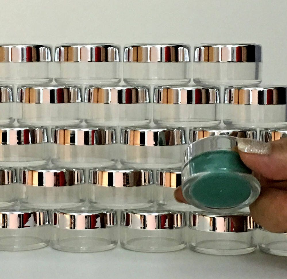 100 Beauty Lip Balm Containers Empty Small Plastic Cosmetic Jars Wholesale Silver Trim Acrylic Lid 10 Gram 10 Ml (3011-100) Discount Cosmetic Jars