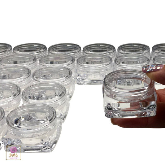 100 Cosmetic Containers Empty Square Plastic Thick Wall Beauty Lip Balm Jars Clear Lids 10 Gram 10 Ml (3087-100) Discount Cosmetic Jars