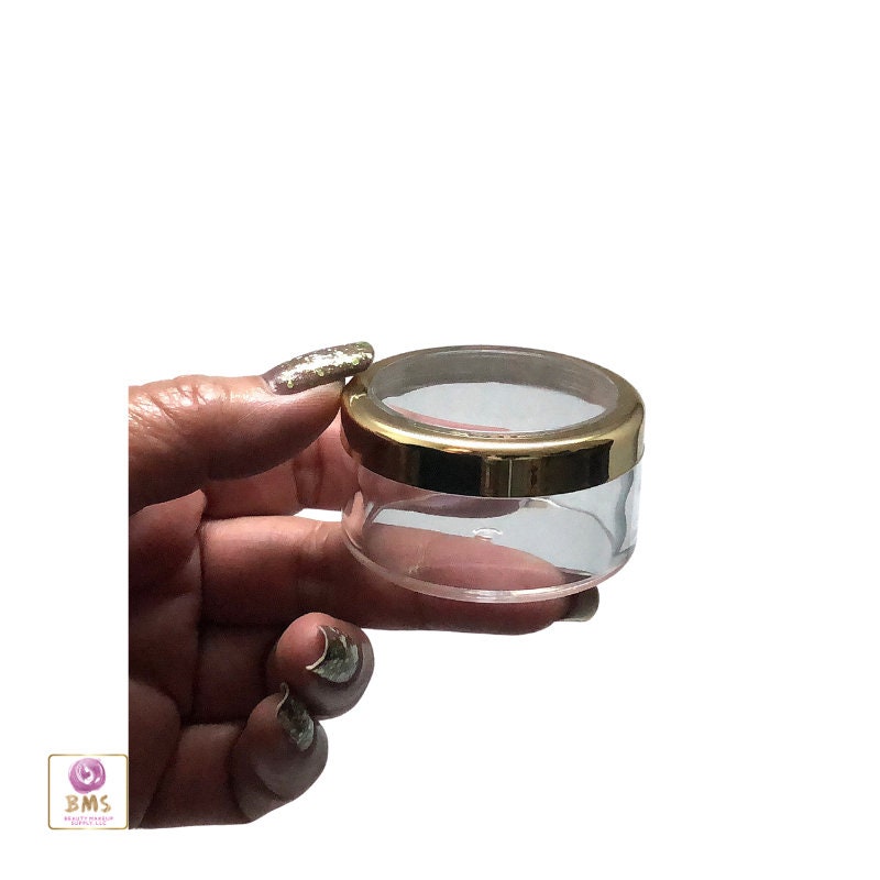 100 Cosmetic Jars Beauty Makeup Loose Face Powder Containers Gold Trim Acrylic Lid 30 Gram 30 Ml (3032-100) Discount Cosmetic Jars