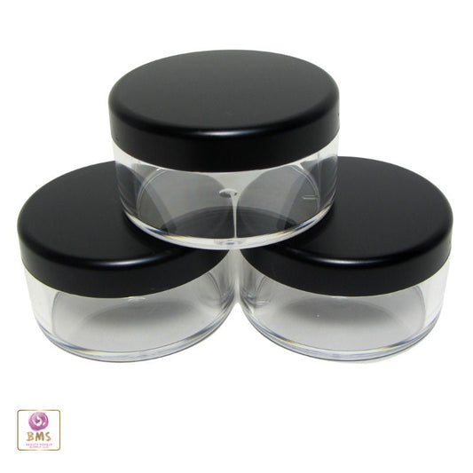 100 Cosmetic Jars Clear Plastic Beauty Face & Body Powder Containers Matte Black Lids 30 Gram 30 Ml (3073-100) Discount Cosmetic Jars