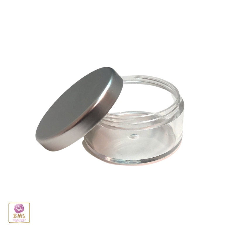 100 Cosmetic Jars Clear Plastic Beauty Loose Powder Containers Silver Lid 30 Gram 30 Ml (3035-100) Discount Cosmetic Jars