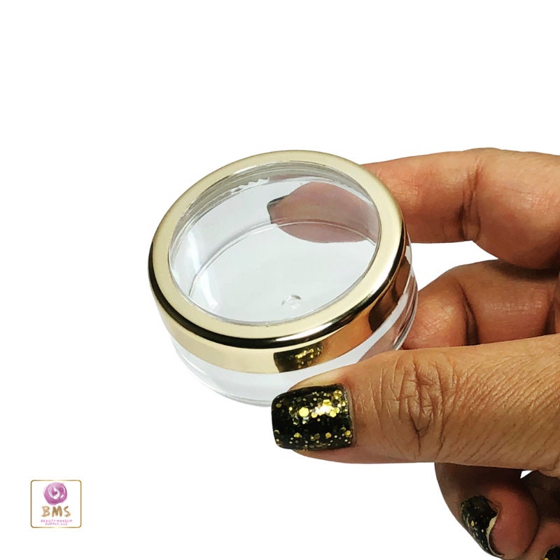 100 Cosmetic Jars Empty Plastic Beauty Makeup Container Packaging 20 Gram 20 Ml Gold Trim Acrylic Window Lid (3022-100) Discount Cosmetic Jars