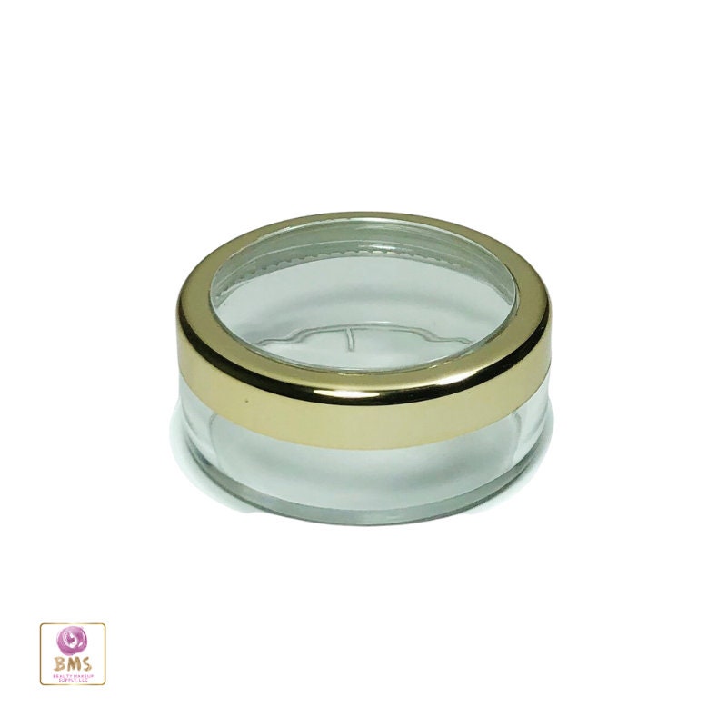 100 Cosmetic Jars Empty Plastic Beauty Makeup Container Packaging 20 Gram 20 Ml Gold Trim Acrylic Window Lid (3022-100) Discount Cosmetic Jars