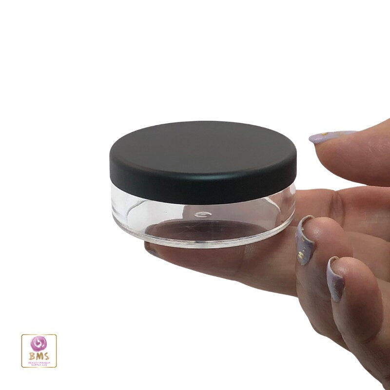 100 Cosmetic Jars Empty Plastic Beauty Makeup Powder Containers  Matte Black Lid 20 Gram 20 Ml (3072-100) Discount Cosmetic Jars