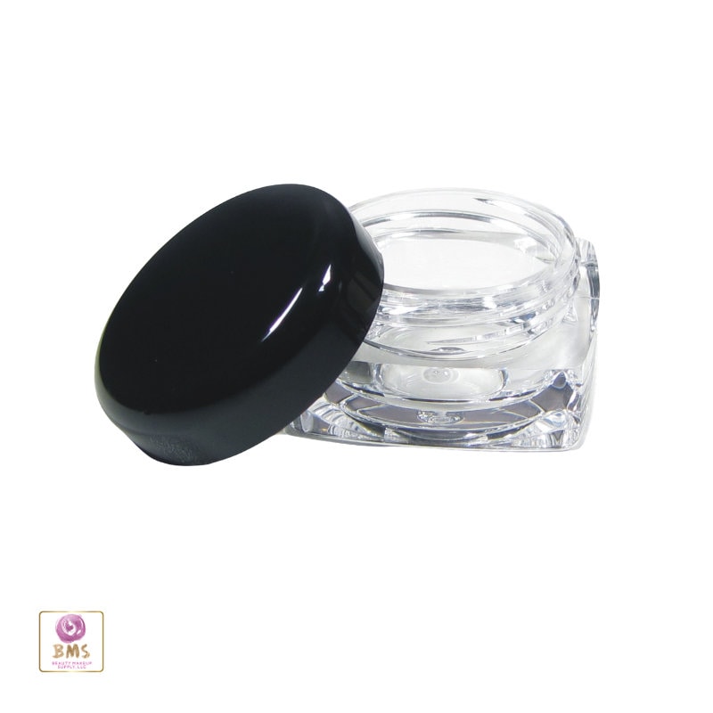 100 Cosmetic Jars Plastic Thick Wall Square Beauty Lip Balm Containers Glitter Pot Black Cap 5 Gram 5 Ml (3038-100) Discount Cosmetic Jars
