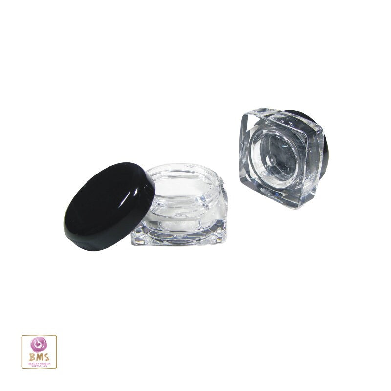 100 Cosmetic Jars Plastic Thick Wall Square Beauty Lip Balm Containers Glitter Pot Black Cap 5 Gram 5 Ml (3038-100) Discount Cosmetic Jars