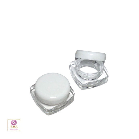 100 Cosmetic Jars Wholesale Plastic Thick Wall Square Beauty Containers White Cap 5 Gram 5 Ml (3036-100) Discount Cosmetic Jars