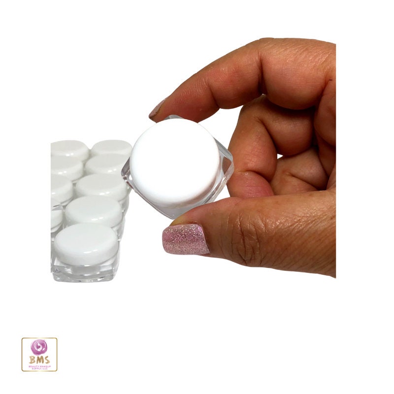 100 Cosmetic Jars Wholesale Plastic Thick Wall Square Beauty Containers White Cap 5 Gram 5 Ml (3036-100) Discount Cosmetic Jars