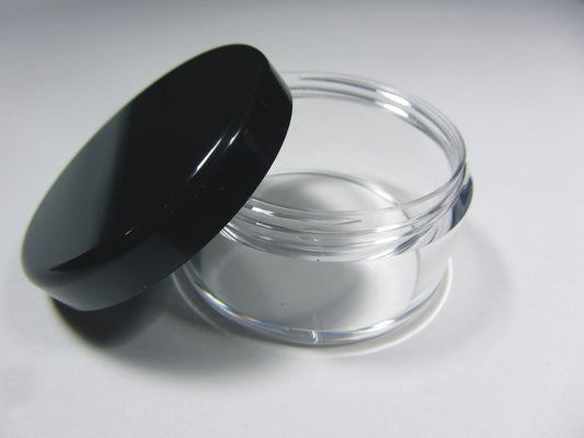 100 Makeup Jars Plastic Loose Powder Containers  Lip Balm Cosmetic Beauty Packaging Black Lid 30 Gram 30 Ml (3063-100) Discount Cosmetic Jars