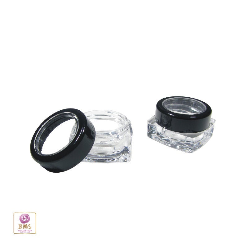 100 Makeup Jars Thick Wall Square Beauty Lip Balm Containers Black Trim Acrylic Caps 5 Gram 5 Ml (3039-100) Discount Cosmetic Jars