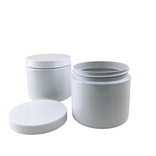 2 PCR PET Plastic Jars Straight Sided Cosmetic Beauty Containers 16 oz. White Cap (9381-2) Discount Cosmetic Jars