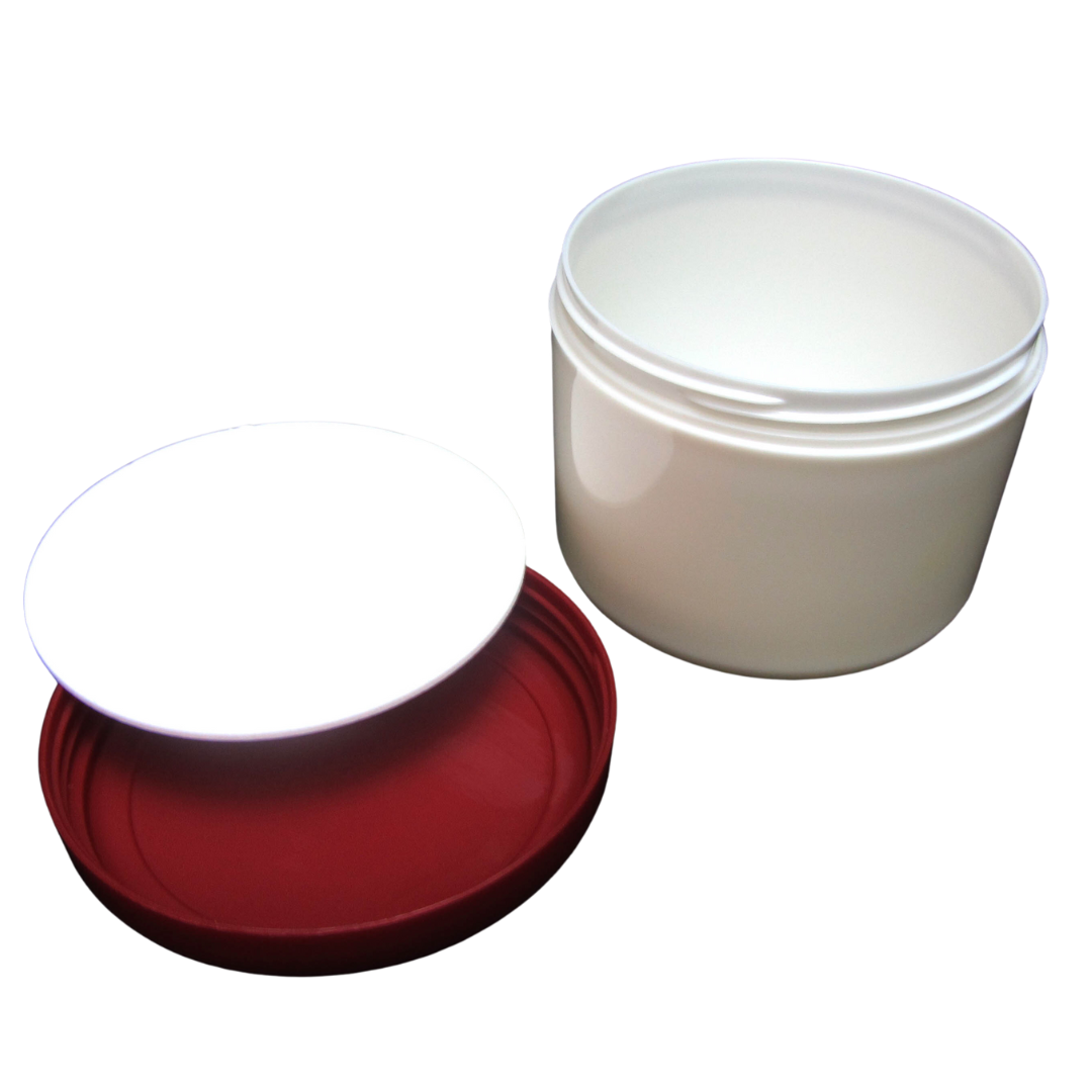 2 Plastic Cosmetic Jars Beauty Containers 7.5 oz. Pearl White Body w/ Lined Red Cap (9325-2) Discount Cosmetic Jars