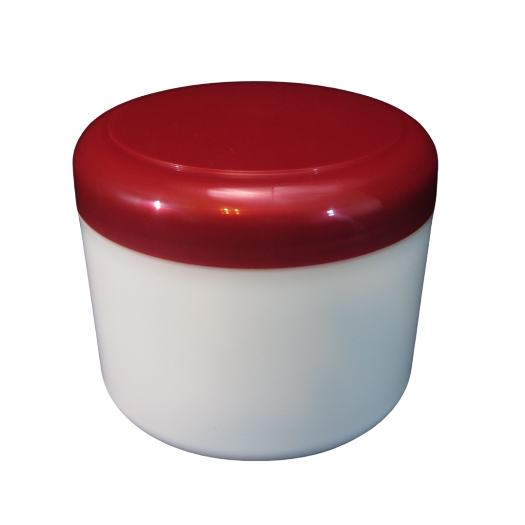 2 Plastic Cosmetic Jars Beauty Containers 7.5 oz. Pearl White Body w/ Lined Red Cap (9325-2) Discount Cosmetic Jars