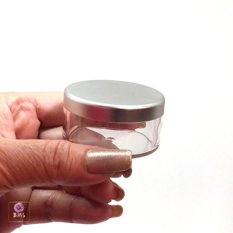 20 Cosmetic Jars Clear Plastic Beauty Loose Face Powder Containers Silver Lid 30 Gram 30 Ml (3035-20) Discount Cosmetic Jars