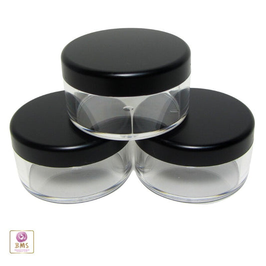 20 Cosmetic Jars Clear Plastic Beauty Loose Powder Containers Bead Storage Matte Black Lids 30 Gram 30 Ml (3073-20) Discount Cosmetic Jars