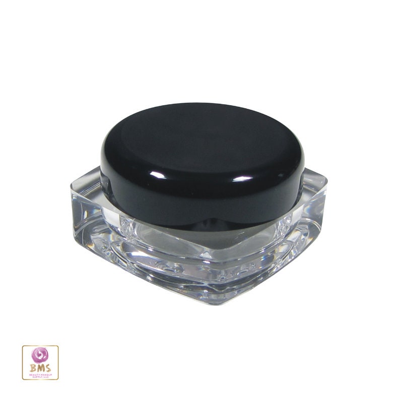 25 Beauty Containers Plastic Thick Wall Square Cosmetic Jars Lip Balm Eyeshadow Pot Black Cap 5 Gram 5 ml (3038-25) Discount Cosmetic Jars