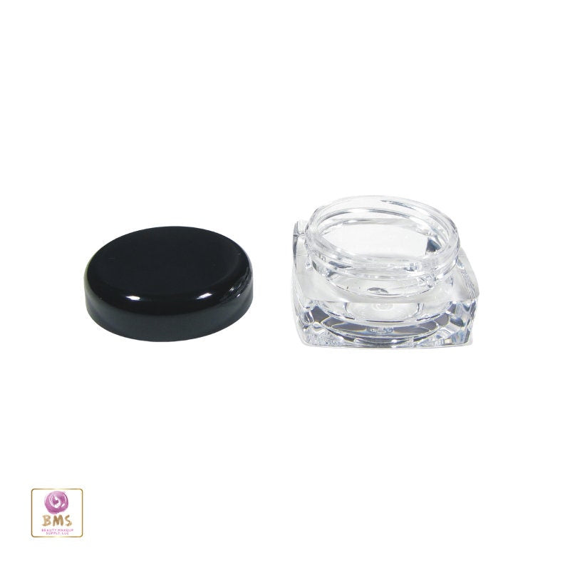 25 Beauty Containers Plastic Thick Wall Square Cosmetic Jars Lip Balm Eyeshadow Pot Black Cap 5 Gram 5 ml (3038-25) Discount Cosmetic Jars
