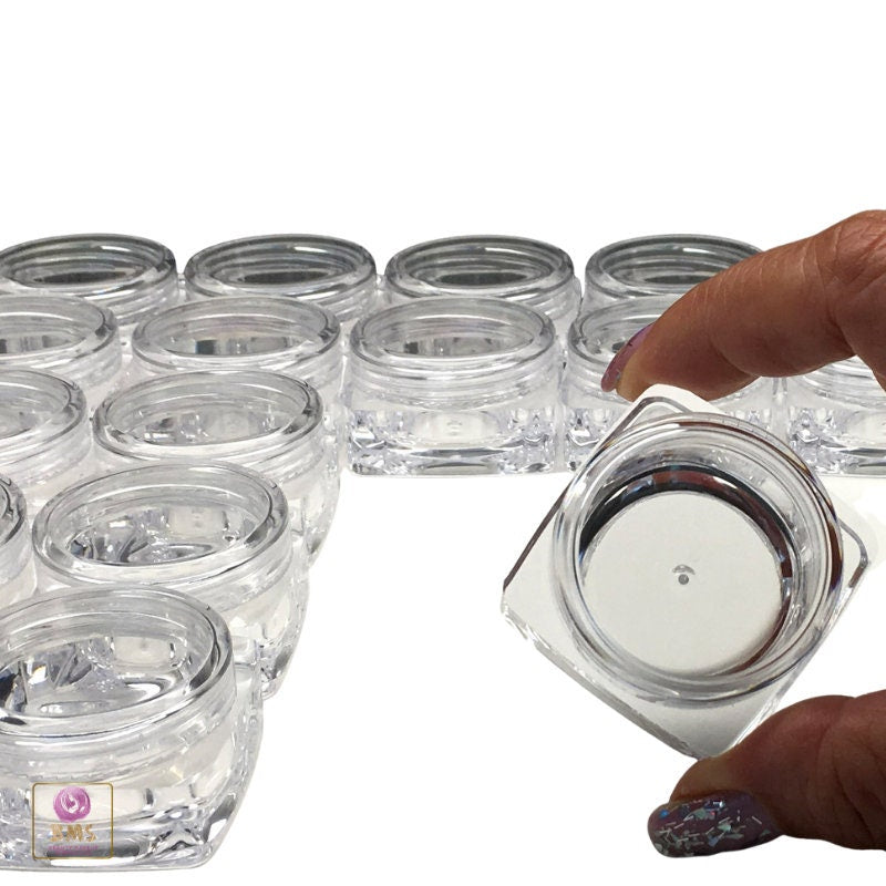25 Cosmetic Containers Empty Square Plastic Thick Wall Beauty Lip Balm Jars Clear Lids 10 Gram 10 Ml (3087-25) Discount Cosmetic Jars