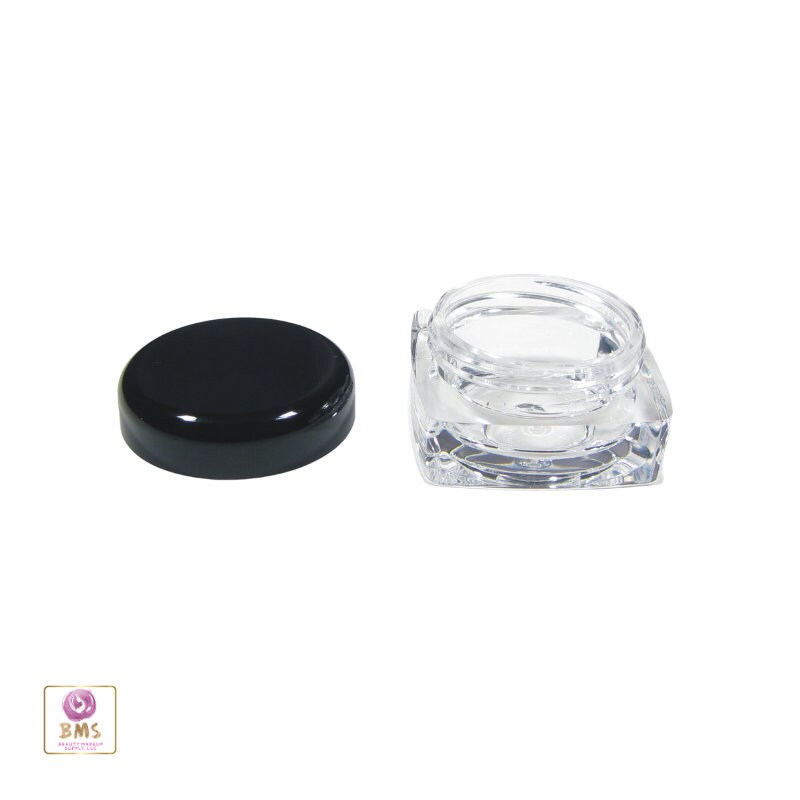 5 Beauty Containers Plastic Thick Wall Square Cosmetic Jars Lip Balm Eyeshadow Pot Black Lid 5 Gram 5 Ml (3038-5) Discount Cosmetic Jars