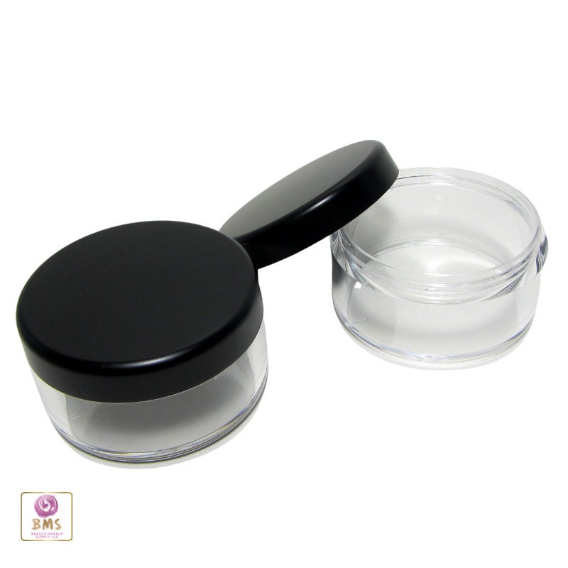 5 Cosmetic Jars Clear Plastic Beauty Face & Body Powder Containers Matte Black Lids 30 Gram 30 Ml (3073-5) Discount Cosmetic Jars