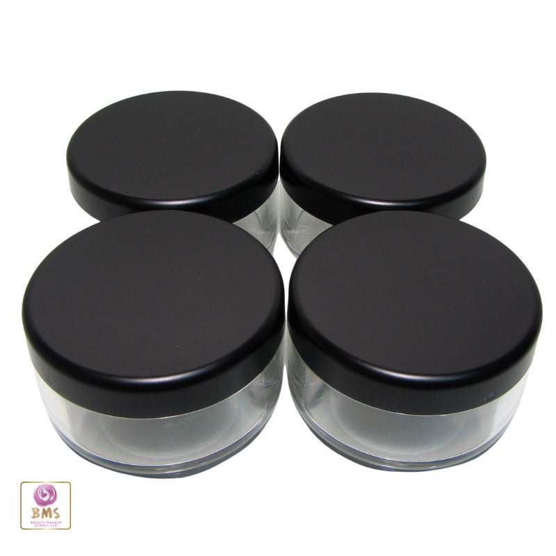 5 Cosmetic Jars Clear Plastic Beauty Face & Body Powder Containers Matte Black Lids 30 Gram 30 Ml (3073-5) Discount Cosmetic Jars
