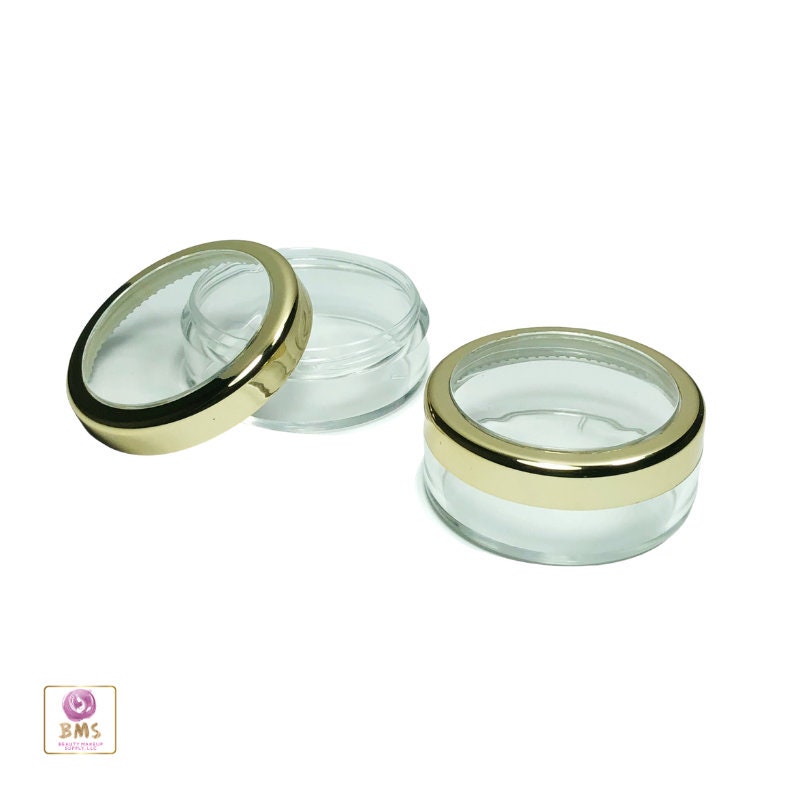 5 Cosmetic Jars Empty Plastic Beauty Makeup Container Packaging 20 Gram 20 Ml Gold Trim Acrylic Window Lid (3022-5) Discount Cosmetic Jars