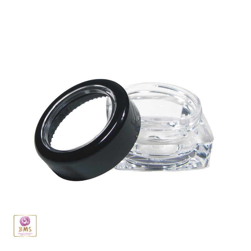 5 Cosmetic Jars Thick Wall Square Beauty Lip Balm Makeup Containers Black Trim Acrylic Lid 5 Gram 5 Ml (3039-5) Discount Cosmetic Jars