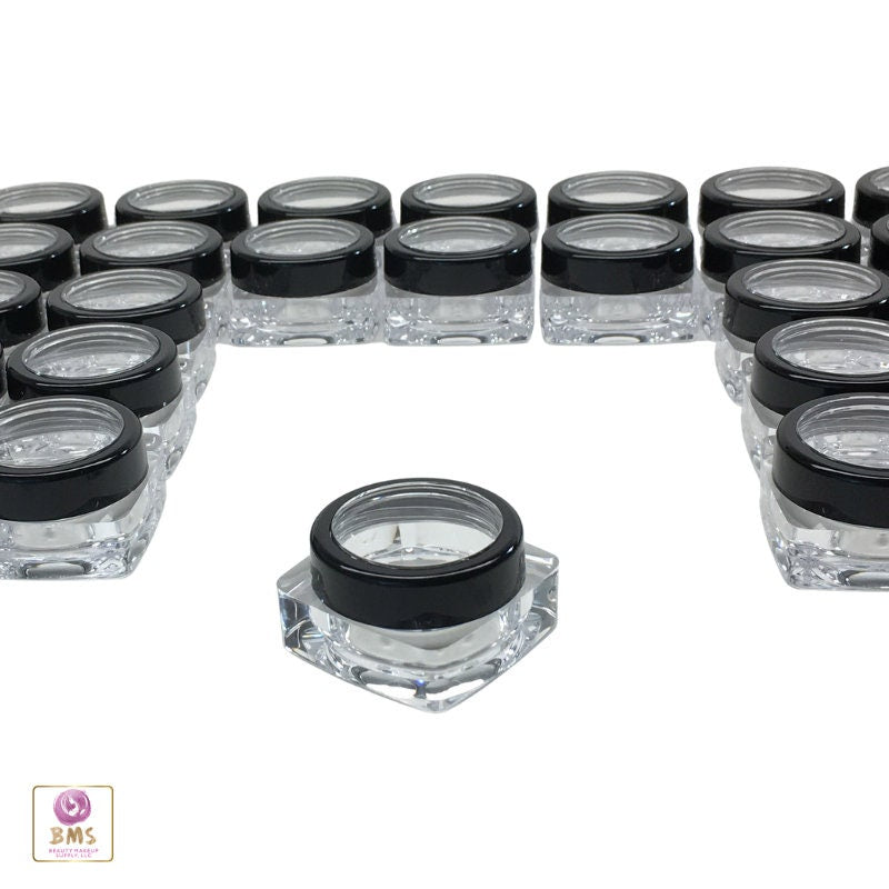 5 Cosmetic Jars Thick Wall Square Plastic Beauty Lip Balm Containers 10 Gram 10 Ml Black Trim Lids (3089-5) Discount Cosmetic Jars