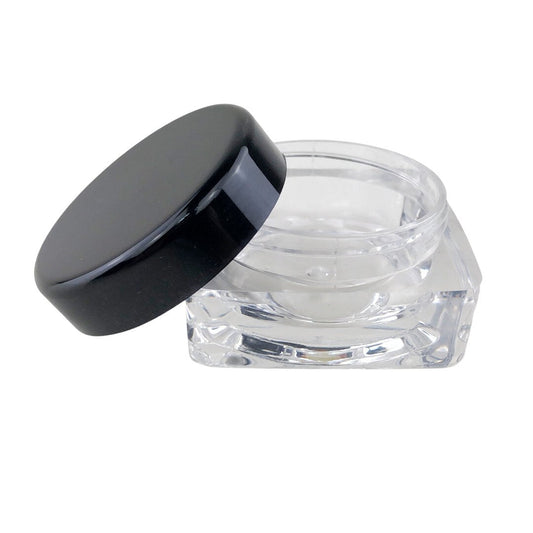 5 Cosmetic Jars Thick Wall Square Plastic Lip Balm Container  Beauty Makeup Packaging 10 Gram 10 Ml Black Lid (3188-5) Discount Cosmetic Jars