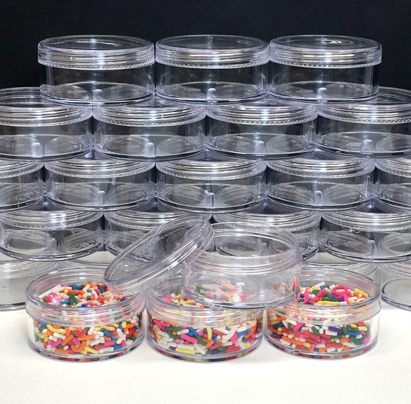 5 Cosmetic Jars with Sifter & Powder Puffs Option Plastic Beauty Storage Containers Clear Lids 50 Gram 50 Ml (3057-5) Discount Cosmetic Jars