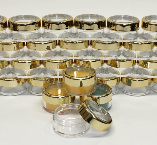 5 Cosmetic Makeup Mini Sample Jars Empty Plastic Beauty Lip Balm Containers Gold Trim Acrylic Lid 10 Gram 10 Ml (5 Jars) 3012-5 Discount Cosmetic Jars