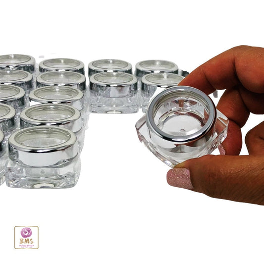 5 Empty Cosmetic Jars Plastic Beauty Lip Balm Thick Wall Square Containers Silver Trim Acrylic Lid 10 Gram 10 Ml (3081-5) Discount Cosmetic Jars
