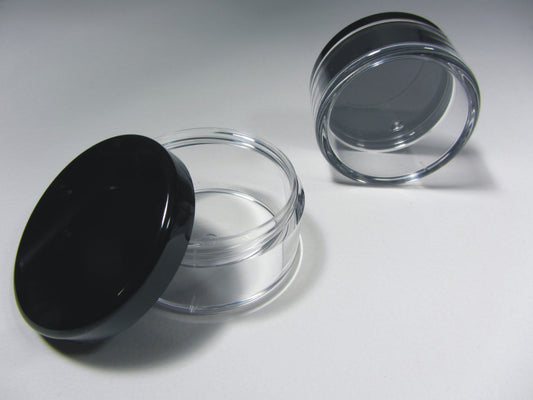 5 Makeup Jars Plastic Loose Powder Containers  Lip Balm Pot Cosmetic Beauty Packaging Black Lids 30 Gram 30 Ml (3063-5) Discount Cosmetic Jars