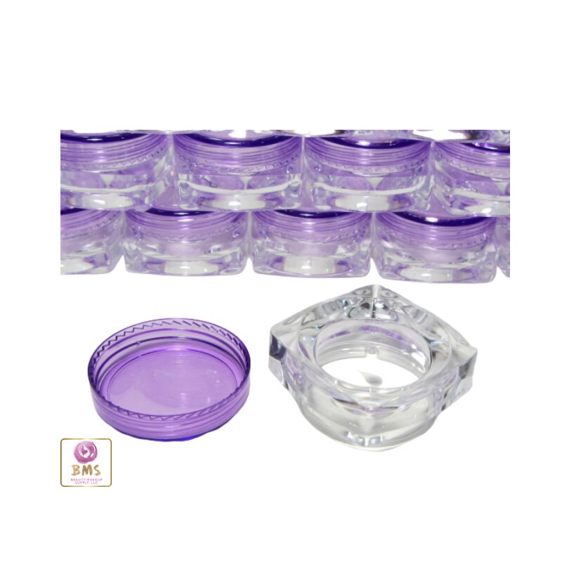 5 Mini Cosmetic Jars Square Beauty Lip Balm Eyeshadow Glitter Containers Purple Lids 3 Gram 3 Ml (3042-5) Discount Cosmetic Jars