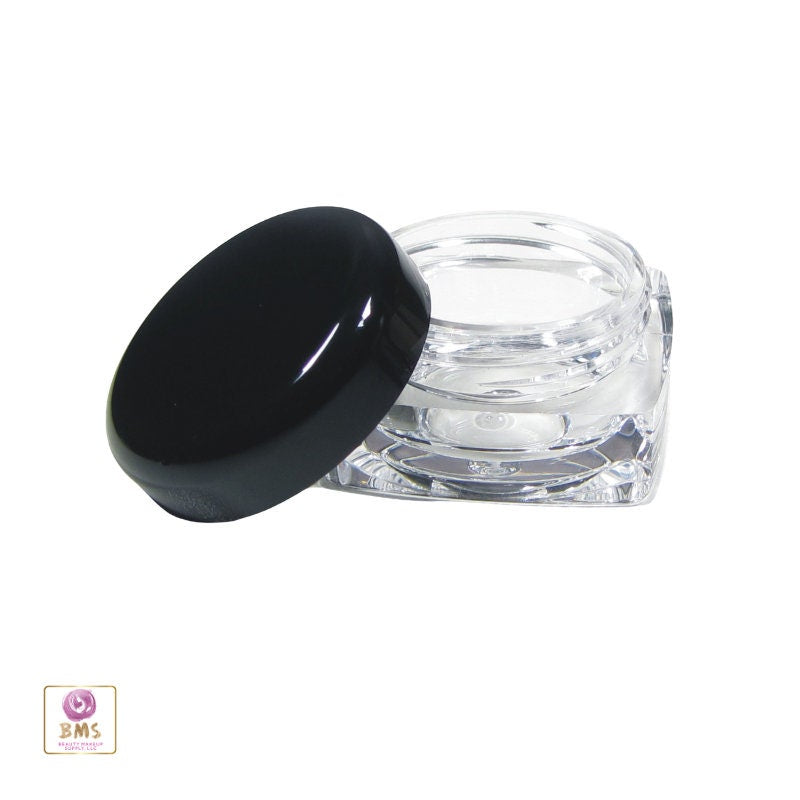 50 Beauty Containers Plastic Thick Wall Square Cosmetic Jars Lip Balm Eyeshadow Pot Black lid 5 Gram 5 Ml (3038-50) Discount Cosmetic Jars