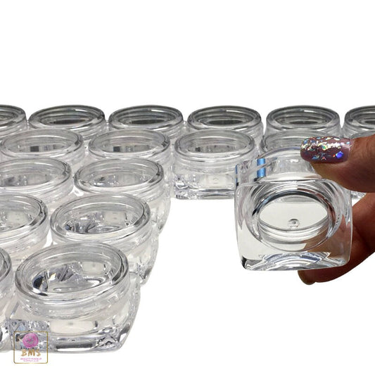 50 Cosmetic Containers Empty Square Plastic Thick Wall Beauty Lip Balm Jars Clear Lids 10 Gram 10 Ml (3087-50) Discount Cosmetic Jars