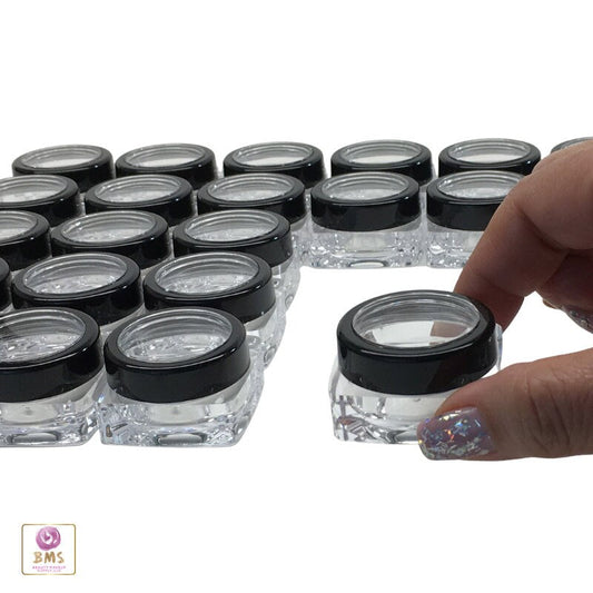 50 Cosmetic Containers Thick Wall Square Plastic Beauty Lip Balm Jars 10 Gram 10 Ml Black Trim Lids (3089-50) Discount Cosmetic Jars