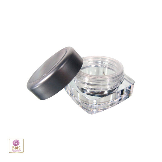 50 Cosmetic Jars Empty Square Plastic Thick Wall Makeup Containers Silver Trim Window Lids 5 Gram 5 Ml (3033-50) Discount Cosmetic Jars
