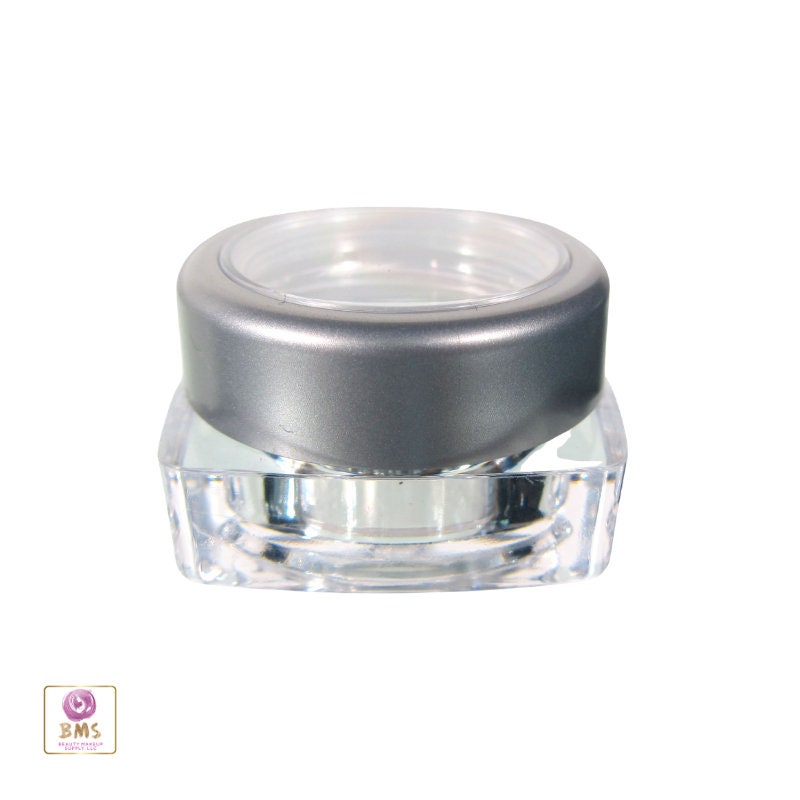 50 Cosmetic Jars Empty Square Plastic Thick Wall Makeup Containers Silver Trim Window Lids 5 Gram 5 Ml (3033-50) Discount Cosmetic Jars