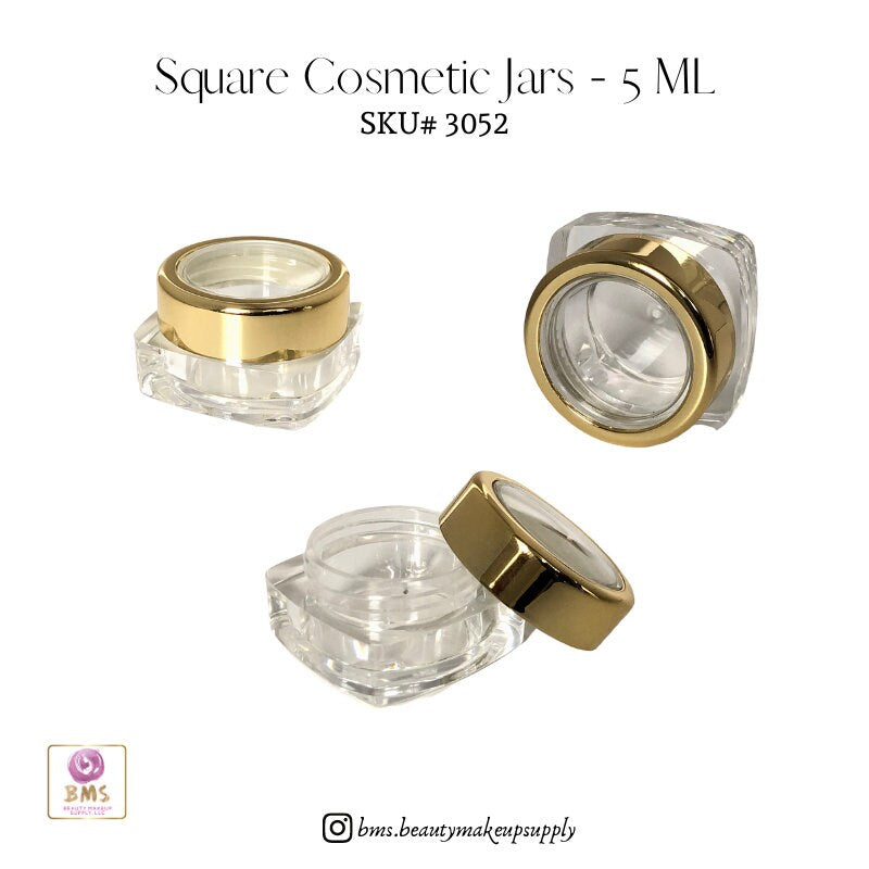 50 Cosmetic Jars Thick Wall Square Beauty Lip Balm Makeup Containers Gold Trim Acrylic Lid 5 Gram 5 Ml (3052-50) Discount Cosmetic Jars