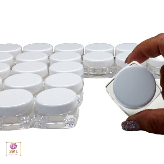 50 Cosmetic Jars Thick Wall Square Plastic Beauty Lip Balm Container Eye Shadow Pot White Lid 10 Gram 10 ML (3086-50) Discount Cosmetic Jars