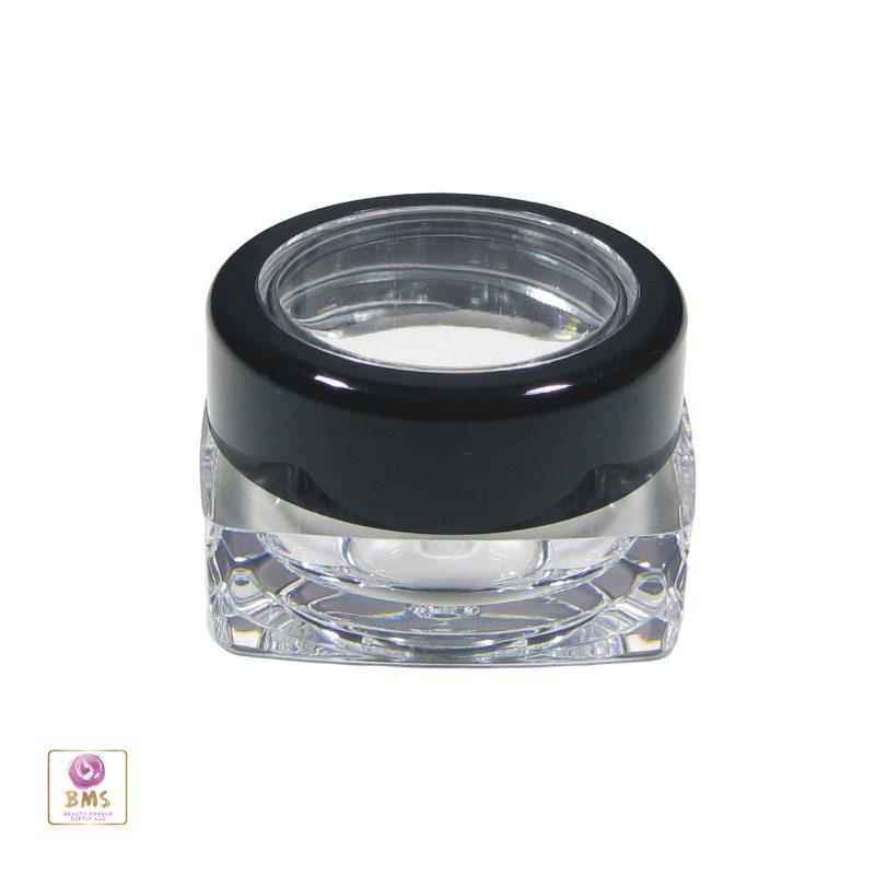 50 Cosmetic Sample Jars Thick Wall Square Lip Balm Makeup Containers Black Trim Acrylic Lid 5 Gram 5 Ml (3039-50) Discount Cosmetic Jars
