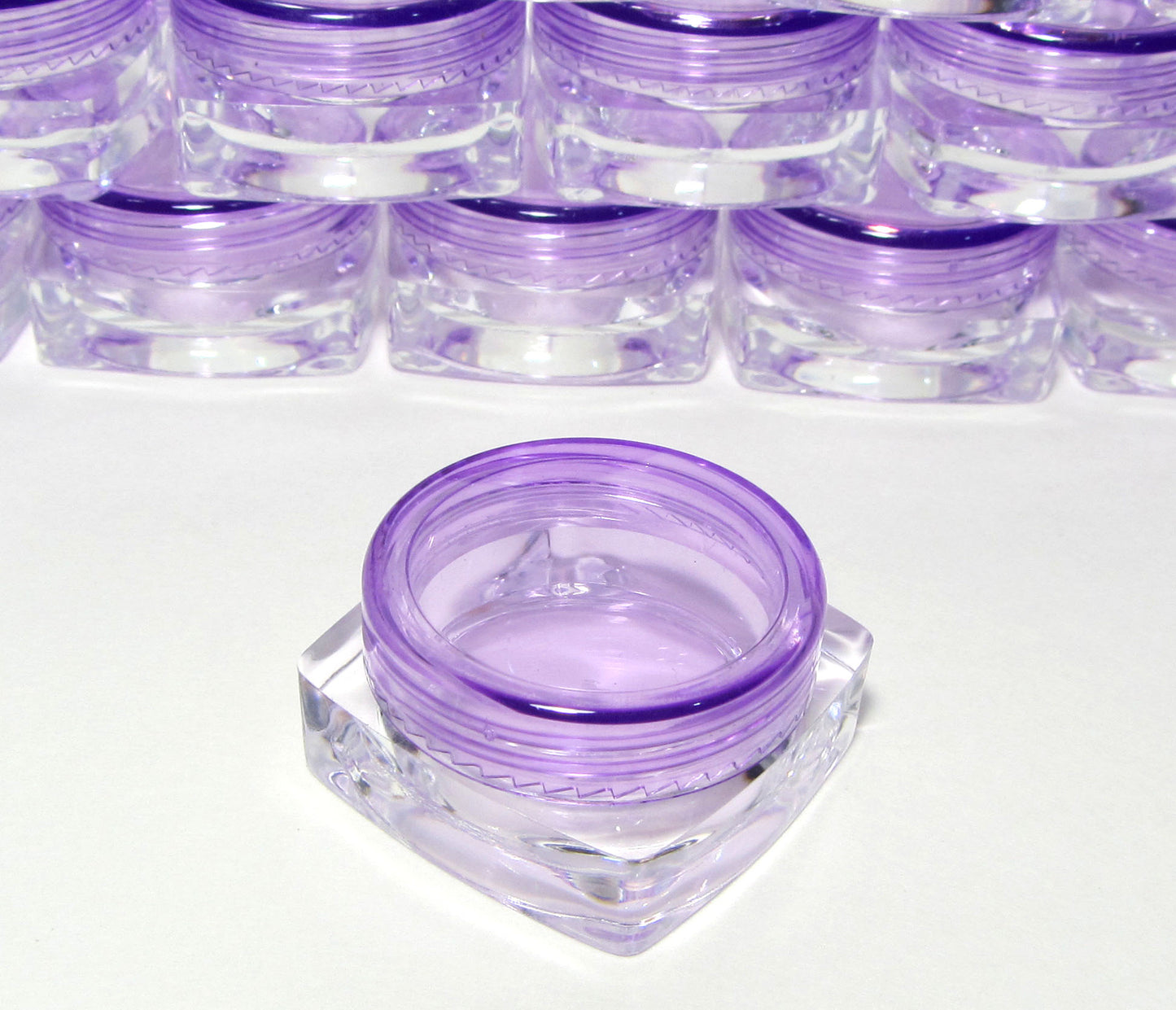 50 Mini Cosmetic Jars Square Beauty Lip Balm Eyeshadow Glitter Container 3 Gram 3 Ml Sampple Jar Purple Pink Blue White Clear Black Lid