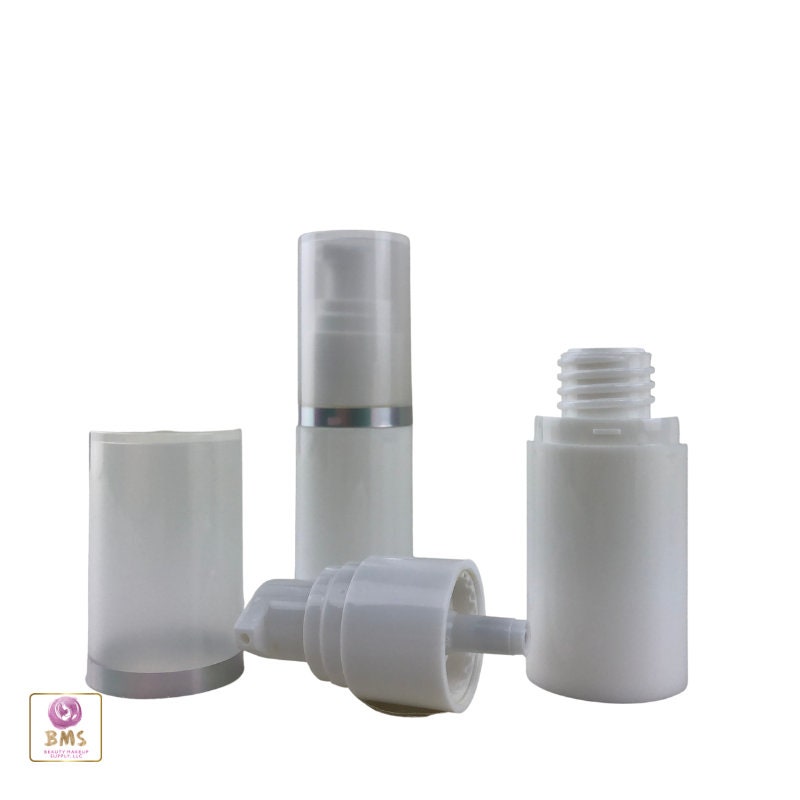 Airless Pump Bottles Refillable Beauty Serum Oil Lotion Cream Packaging 15 Ml / 0.5 oz. White (2 Bottles) 3565-2 Discount Cosmetic Jars