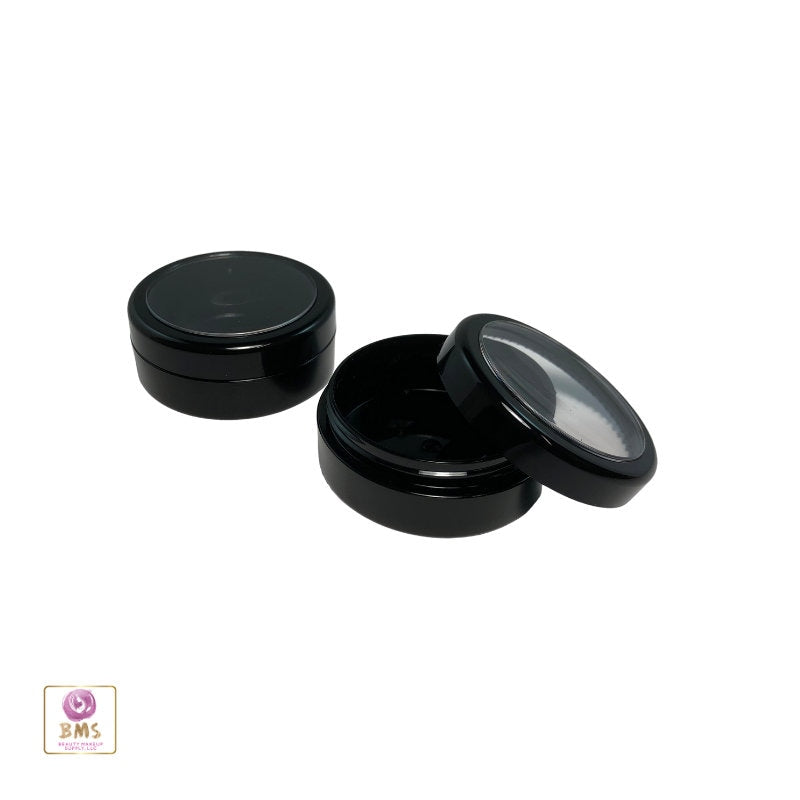 Black Cosmetic Jars Beauty Containers Beads & Pills Storage Pot 20 Gram 20 Ml Black Trim Acrylic Window Lid (100 Jars) | 3820-100 Discount Cosmetic Jars