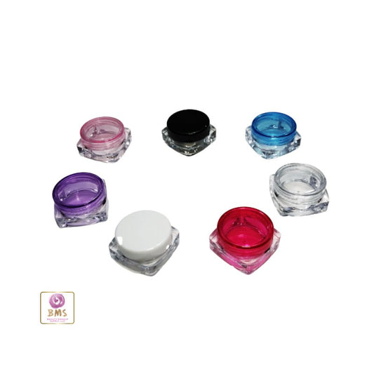 Cosmetic Jars Mini Square Beauty Lip Balm Eyeshadow Glitter Container 3 Ml Sampple Jar Purple Pink Red Blue White Clear Black Lid (25 Jars) Discount Cosmetic Jars