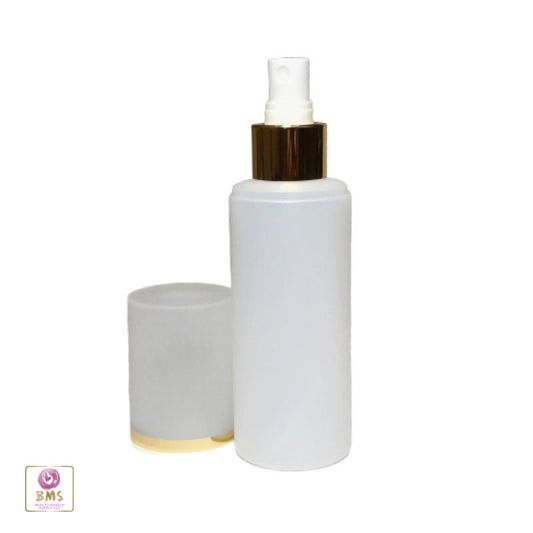 Plastic Bottles PE Spray Bottles with white Sprayer Pump w/ Gold Collars & Overcap 5 oz Natural Frosted (25 Bottles) 9725-25 Discount Cosmetic Jars