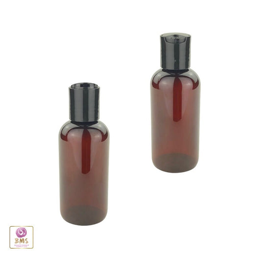 Small Mini Plastic Squeeze Bottles PET Black Disc Top 4 oz. Amber (5 Bottles) 9724DB-5 Discount Cosmetic Jars
